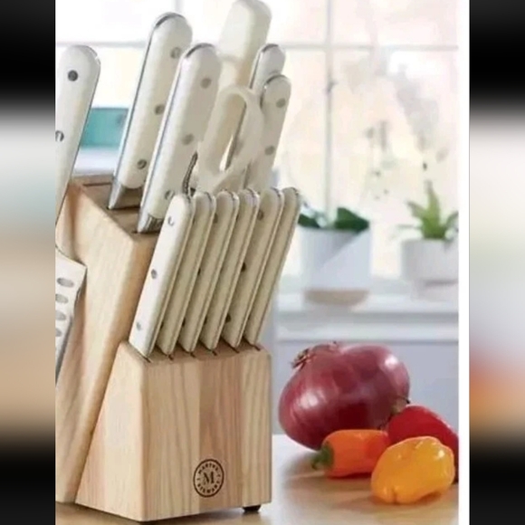 Martha Stewart White Knife Set with Wooden Block 13pc Set New B33